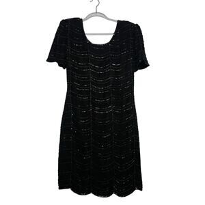 SCALA Beaded Mini Sheath Dress Scoop Neck Embellished 100% Silk Black Size Large